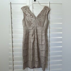 Elegant Lace-Trimmed Beige Dress size 8